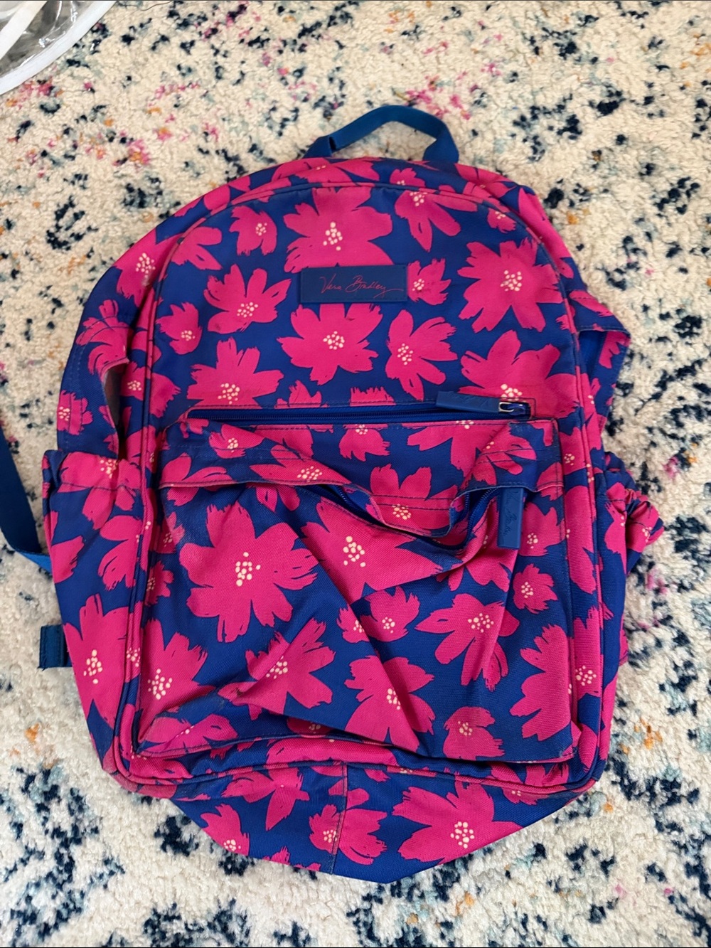 Vera Bradley Kids Floral Backpack — Bright Pink Flowers on Navy